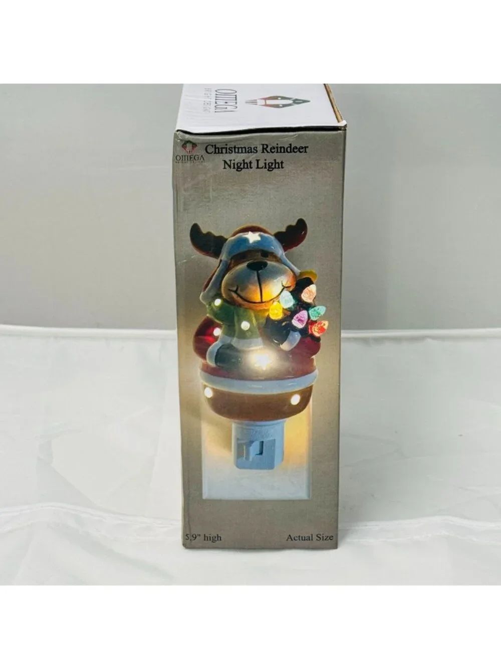 Omega Christmas Reindeer Night Light Ceramic Red Multicolor Bulb On/Off Switch